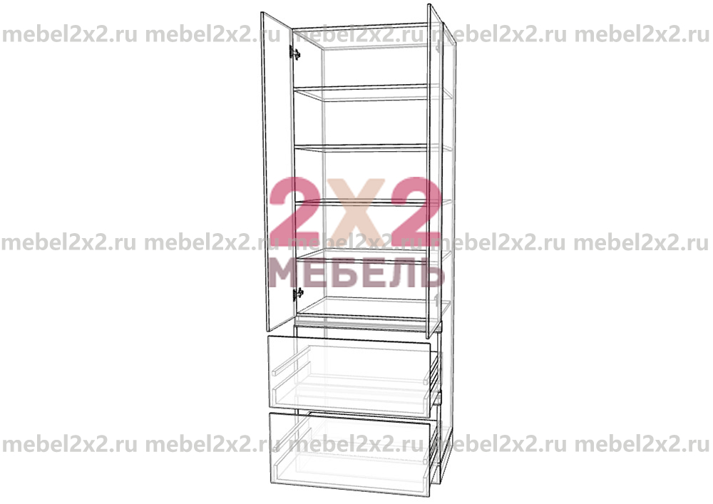 КМ La cucina molto bella Пенал с 2-мя ящиками 800 высокий РУЧКА GOLA (№210-G) Наполнение 2-ящика 800 - Премиум с доводчиком (Firmax)