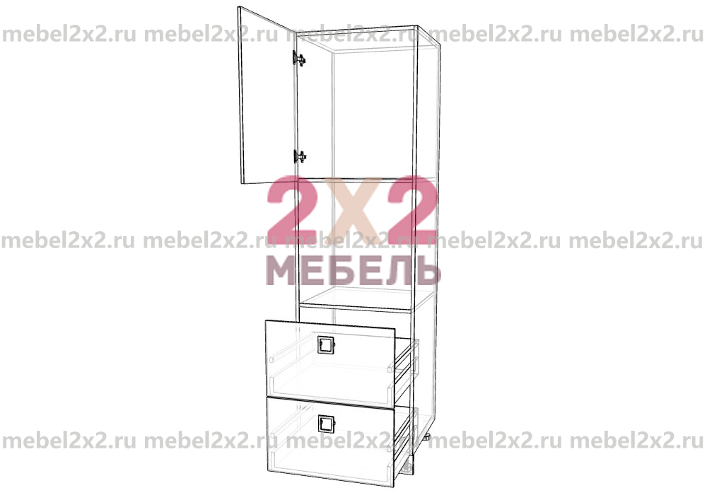 КМ La cucina molto bella ЛДСП Пенал под духовку с ящиками 600 (№164) Наполнение 2-ящика 600 - Люкс Push-to-Open (Blum)