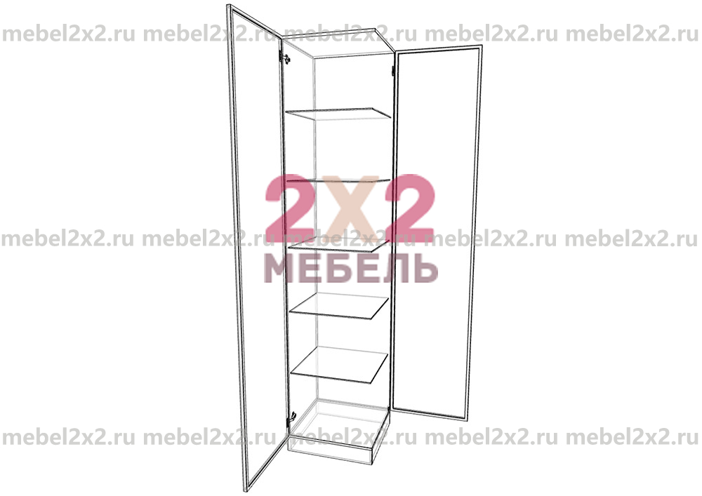КМ La cucina molto bella Пенал со стеклом торцевой 2-х дверный 600 + 450 антресоль РУЧКА GOLA (№266-G)