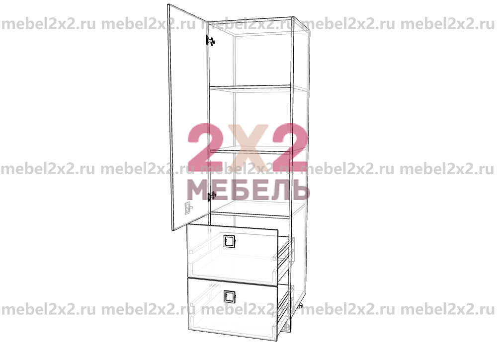 КМ La cucina molto bella ЛДСП Пенал с 2-мя ящиками 600 (№165) Наполнение 2-ящика 600 - Премиум Push-to-Open (Firmax)